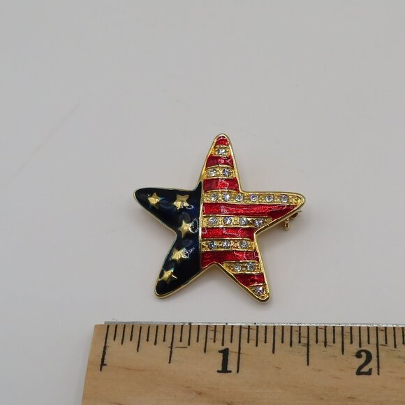 Patriotic Star Rhinestone Enamel Brooch - Picture 6 of 6